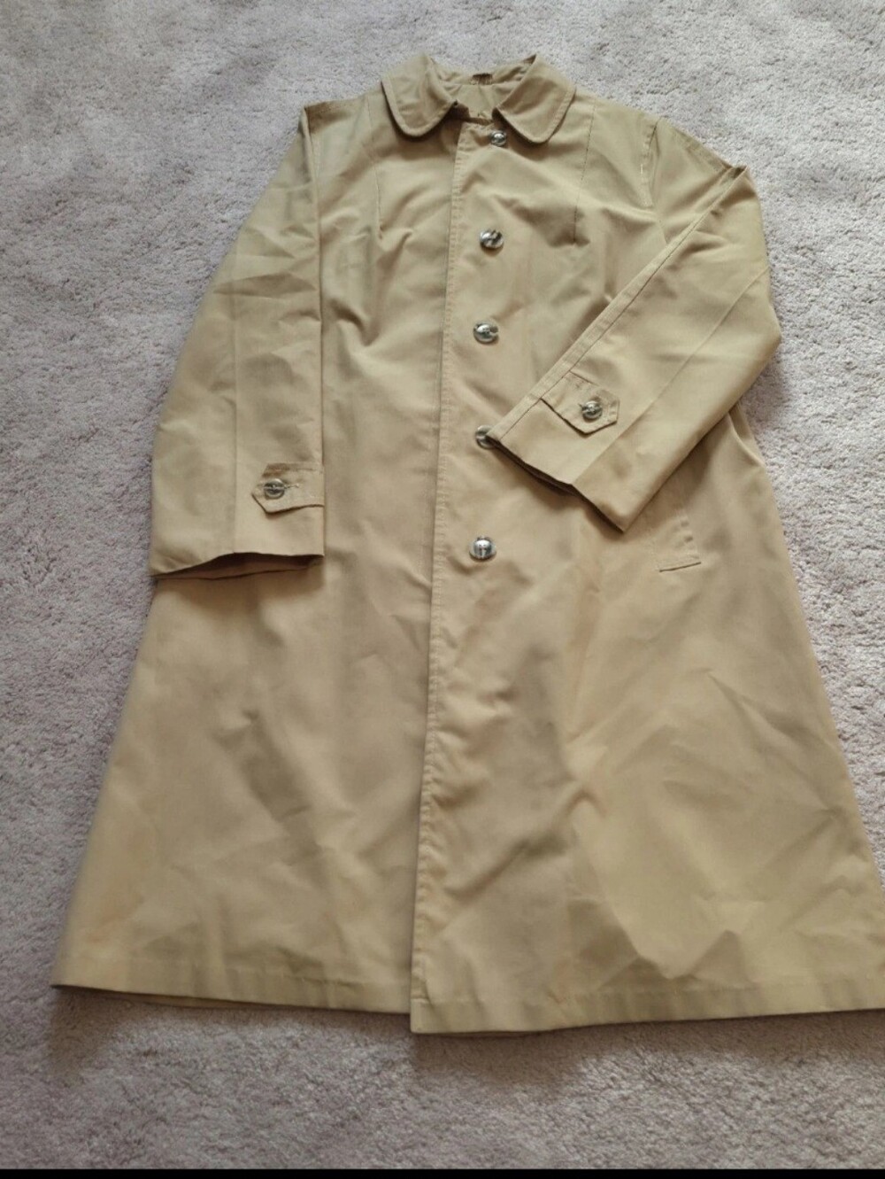 Available! Vintage 60s 70s Tan Trench Coat Sm - Md Dacron Cotton Wash and Wear